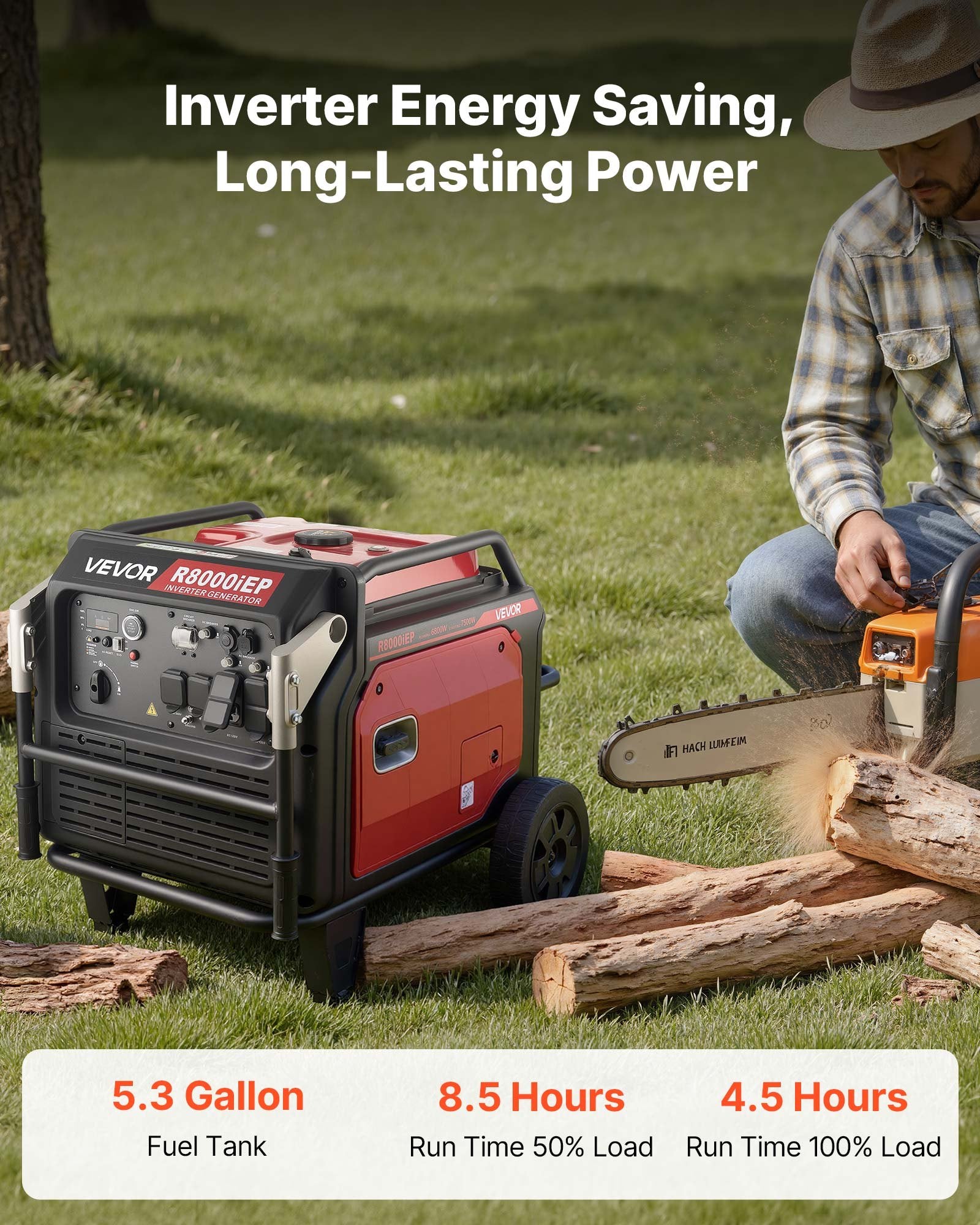 Inverter Generator, 10000W Peak Watt Quiet Inverter Generator, Remote Start Inverters Generators For Home Outdoor, Gas Powered, Stable Power, CO Sensor, RV Ready 1A & 2.1A Outlets, Long Run Time