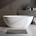 59'' Solid Surface Matte Tub, Solid Surface Soaking Tub, Stone Resin Freestanding Bathtub, Thick Edge Stand Alone Tubs With Overflow, Pop-up Drain, Matte White  Oval