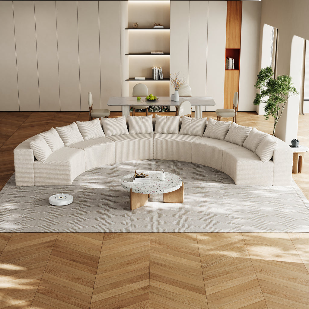 Corduroy Curved Sectional Foam Sofa With 12 Pillows,Curved Symmetrical Modular Semi Circular Sofa Sectional For Bedroom, Living Room, Office For Leisure Or Nap, Reading Room, And Lobby  Six Modules