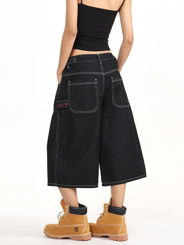 Adjustable Waist Vintage Denim Cropped Pants