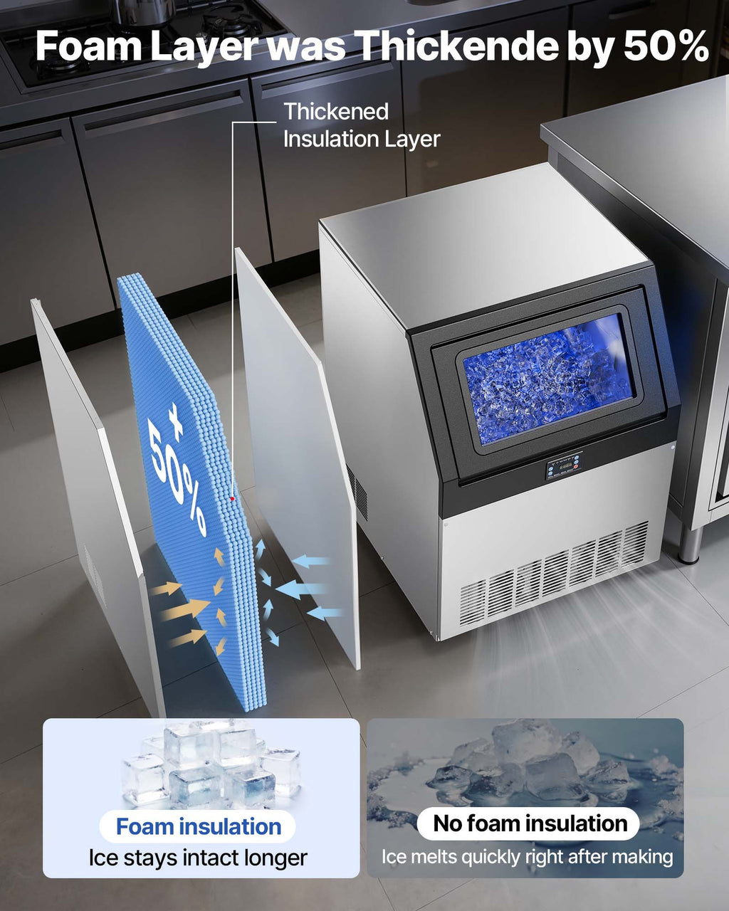 Commercial Ice Maker Machine, 440 Lbs/24h With 85 Lbs Storage Capacity, Built-in/Freestanding/Under Counter, Stainless Steel Ice Maker With LED Display & Self-Cleaning, For Home Bar Restaurant
