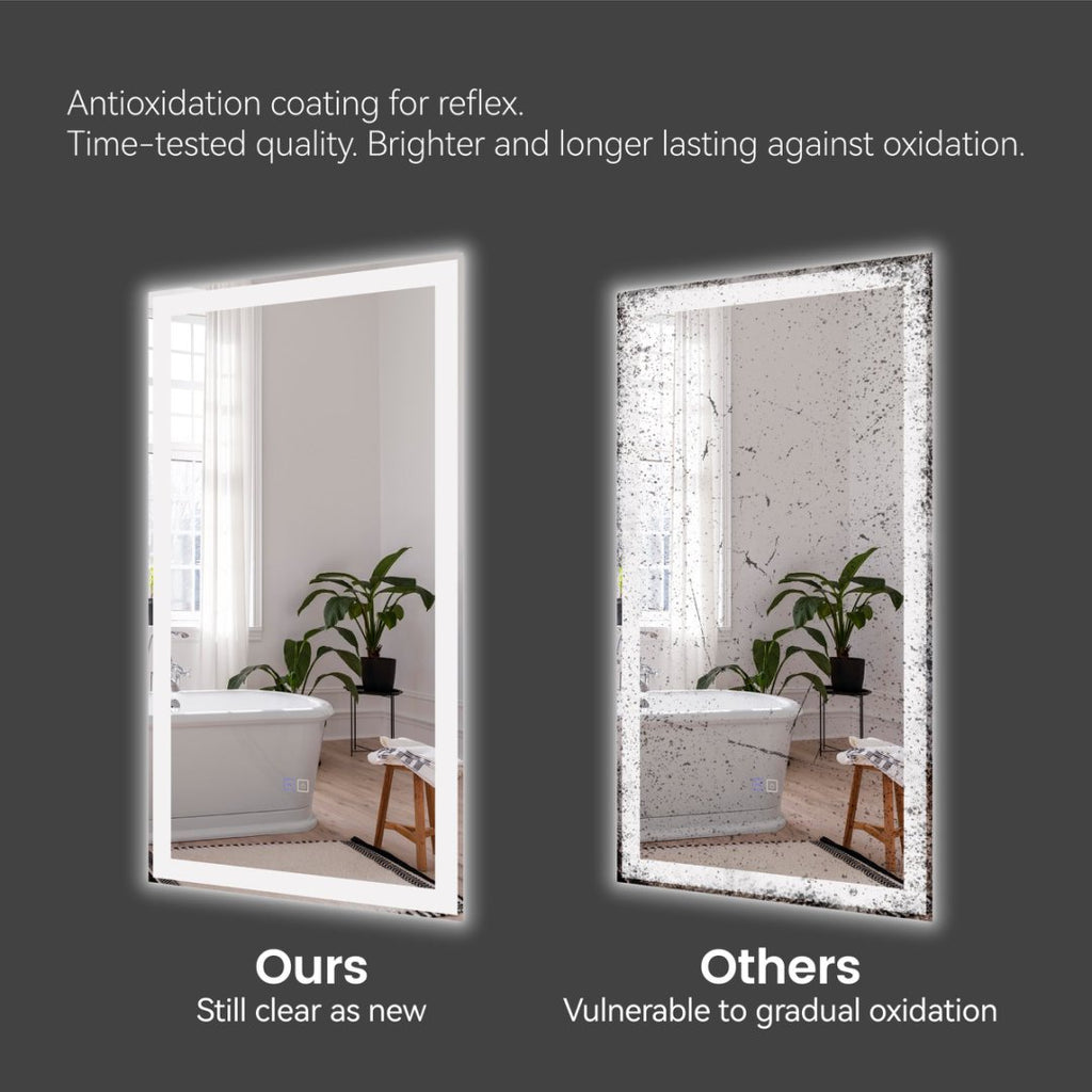 Modern LED Smart Mirror With Hiden Light Bathroom Mirror, Front Lit & Back Lit With 3 Color Adjustable, Memory Function, Anti-Fog, Time Mode Control