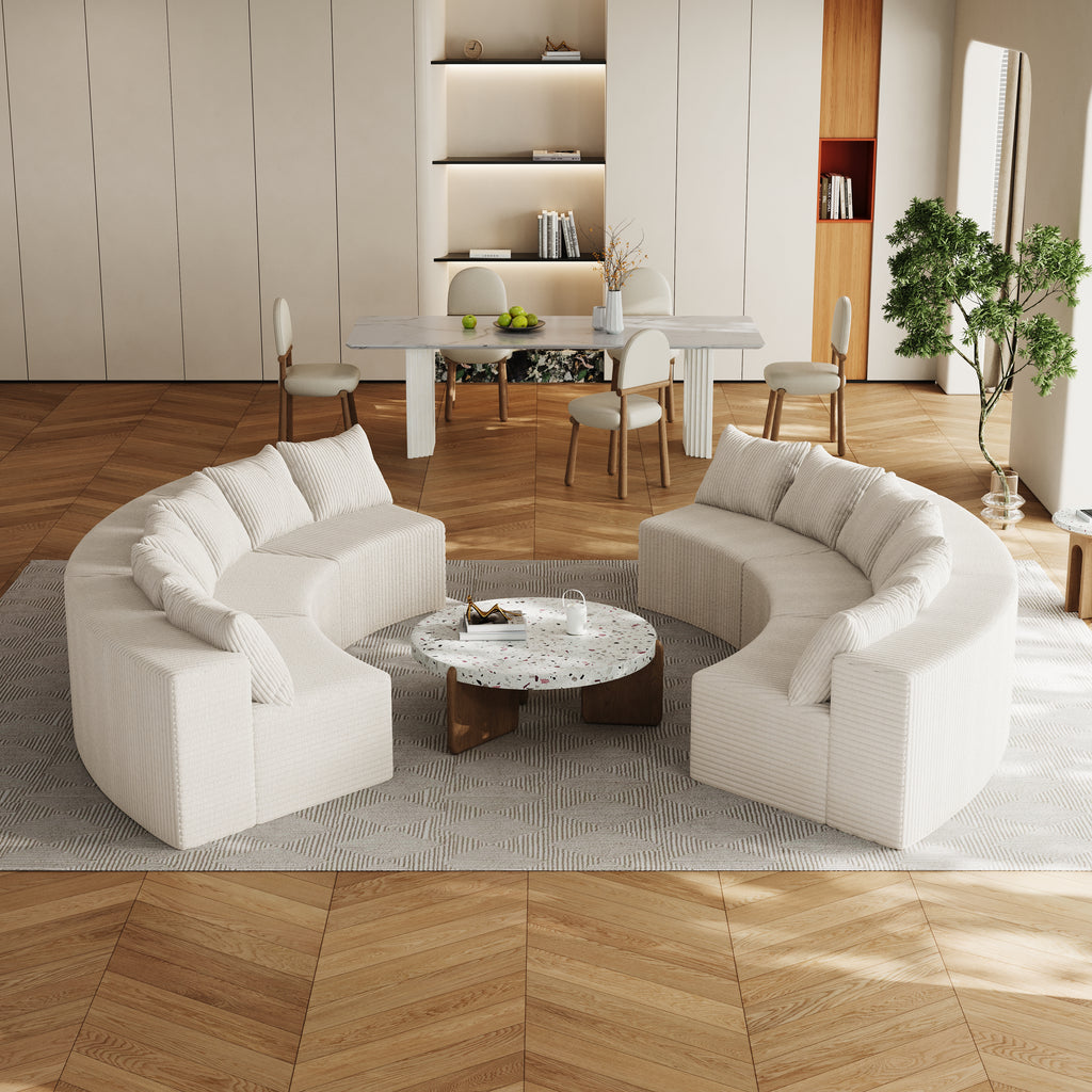 Corduroy Curved Sectional Foam Sofa With 12 Pillows,Curved Symmetrical Modular Semi Circular Sofa Sectional For Bedroom, Living Room, Office For Leisure Or Nap, Reading Room, And Lobby  Six Modules
