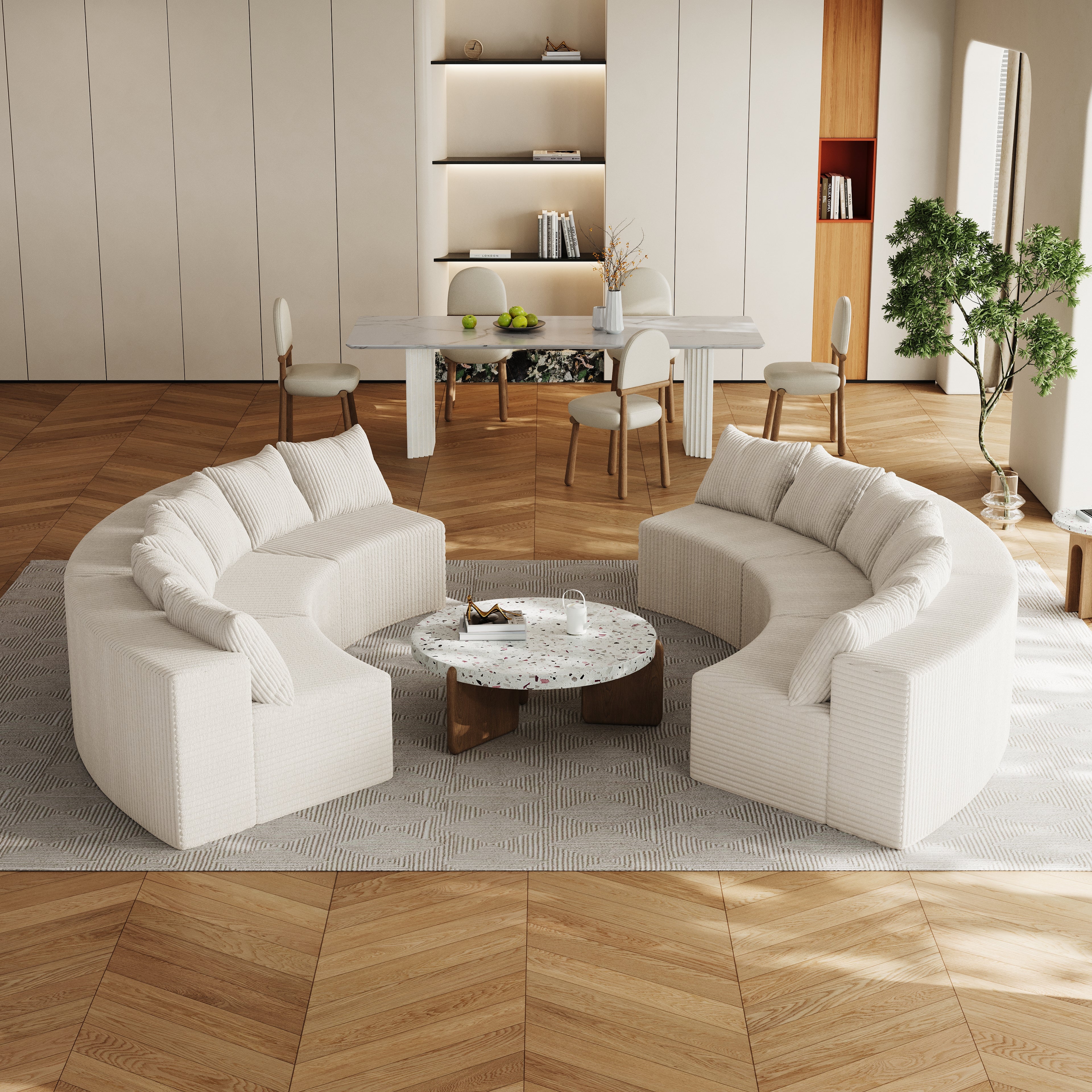 Corduroy Curved Sectional Foam Sofa With 12 Pillows,Curved Symmetrical Modular Semi Circular Sofa Sectional For Bedroom, Living Room, Office For Leisure Or Nap, Reading Room, And Lobby  Six Modules