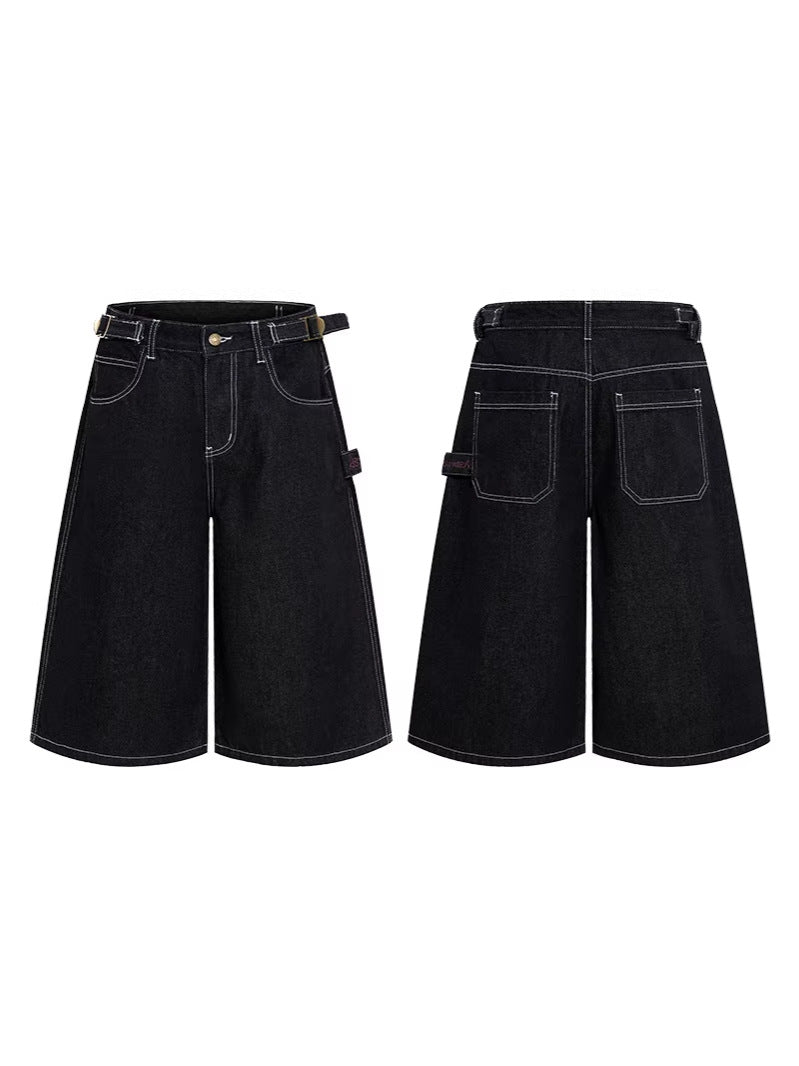 Adjustable Waist Vintage Denim Cropped Pants