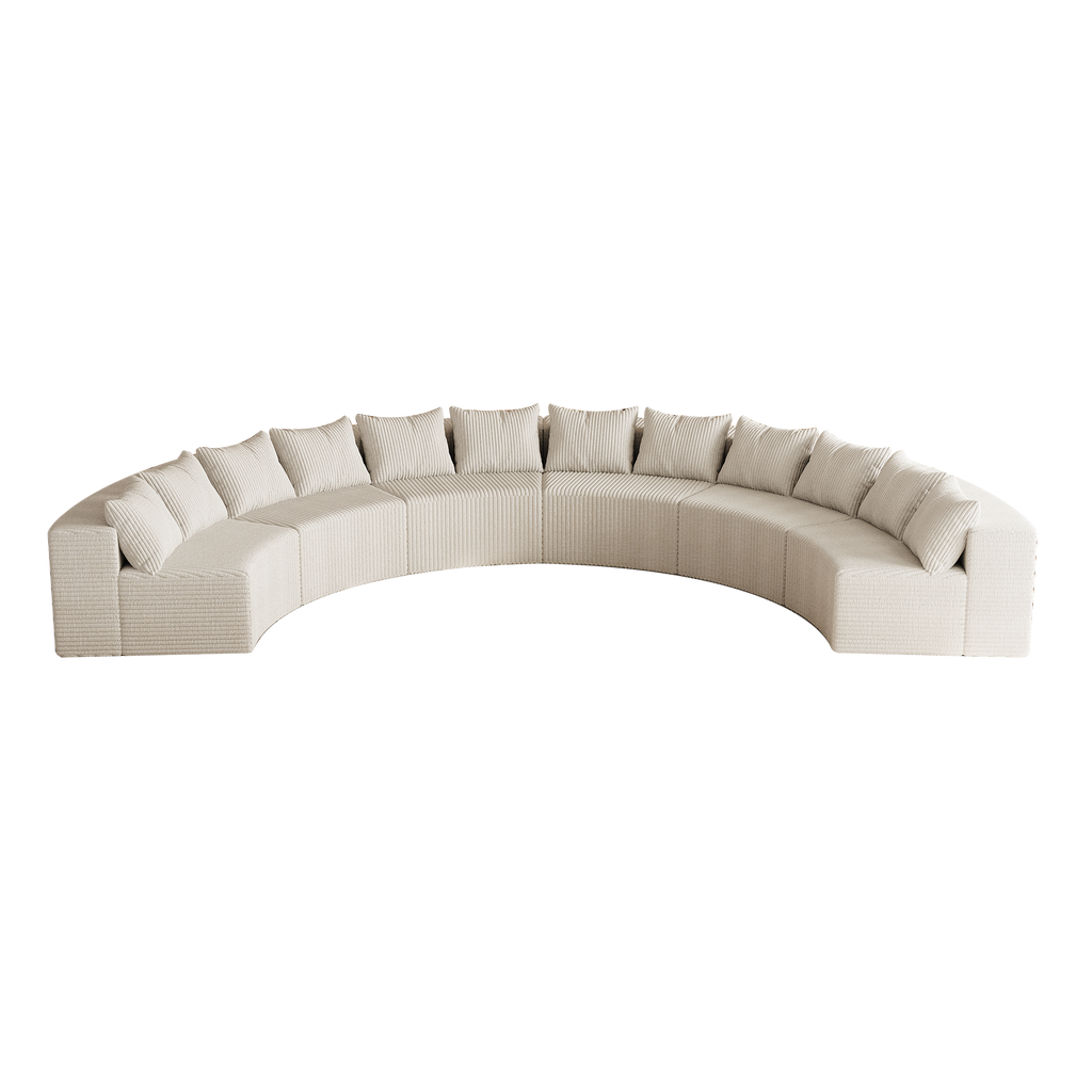 Corduroy Curved Sectional Foam Sofa With 12 Pillows,Curved Symmetrical Modular Semi Circular Sofa Sectional For Bedroom, Living Room, Office For Leisure Or Nap, Reading Room, And Lobby  Six Modules