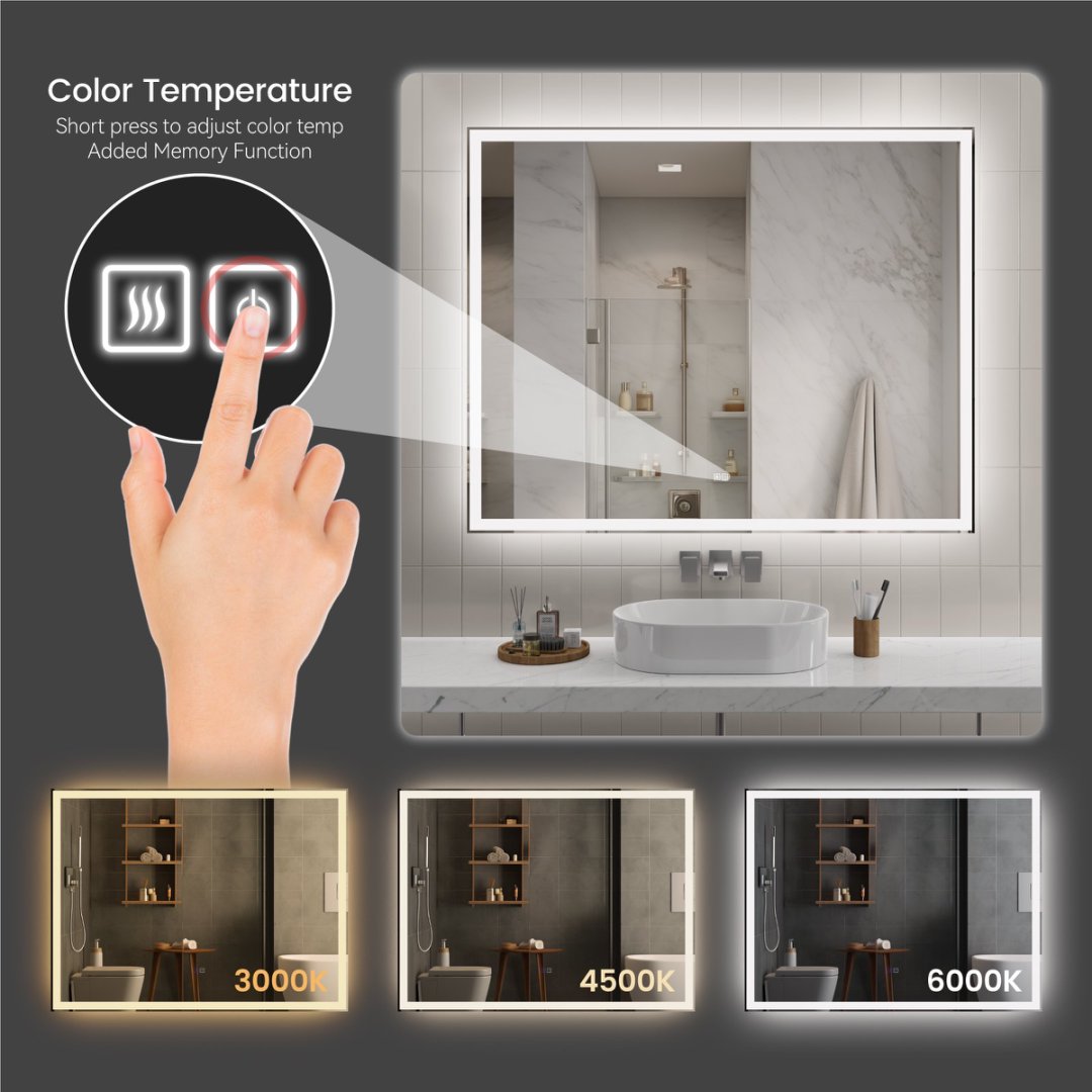 Modern LED Smart Mirror With Hiden Light Bathroom Mirror, Front Lit & Back Lit With 3 Color Adjustable, Memory Function, Anti-Fog, Time Mode Control