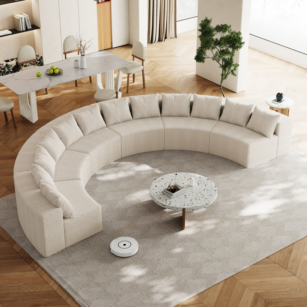 Corduroy Curved Sectional Foam Sofa With 12 Pillows,Curved Symmetrical Modular Semi Circular Sofa Sectional For Bedroom, Living Room, Office For Leisure Or Nap, Reading Room, And Lobby  Six Modules