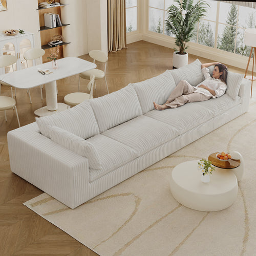157.6Cloud Sofa,Corduroy Fabric,Deep Seat Couches,Double-layer Design,Removable  Cushion,No Assembly,DIY Combination For Living Room, Bedroom,Conference Room ,Apartment,White