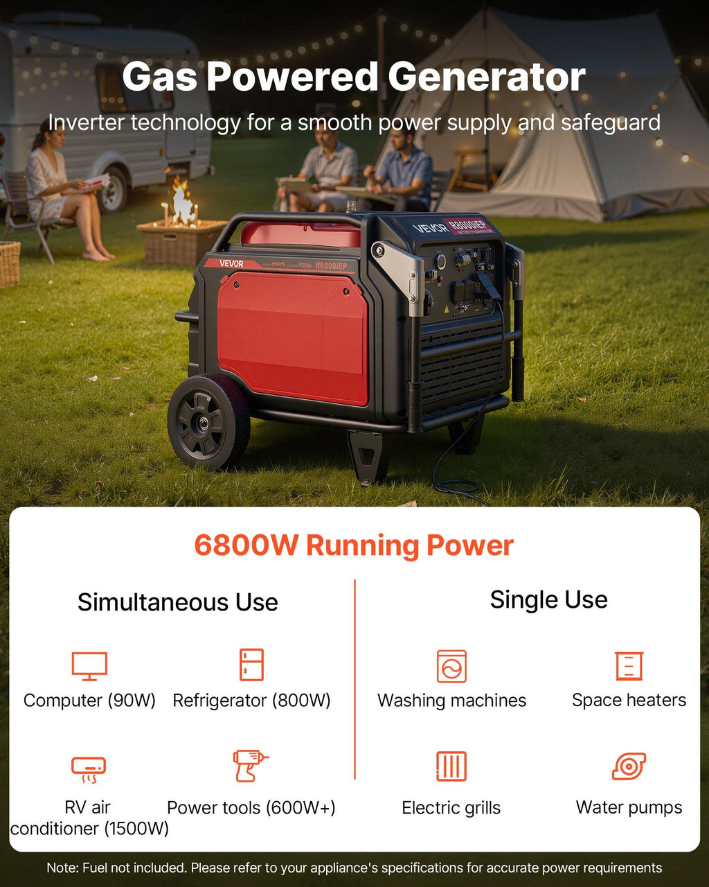 Inverter Generator, 10000W Peak Watt Quiet Inverter Generator, Remote Start Inverters Generators For Home Outdoor, Gas Powered, Stable Power, CO Sensor, RV Ready 1A & 2.1A Outlets, Long Run Time
