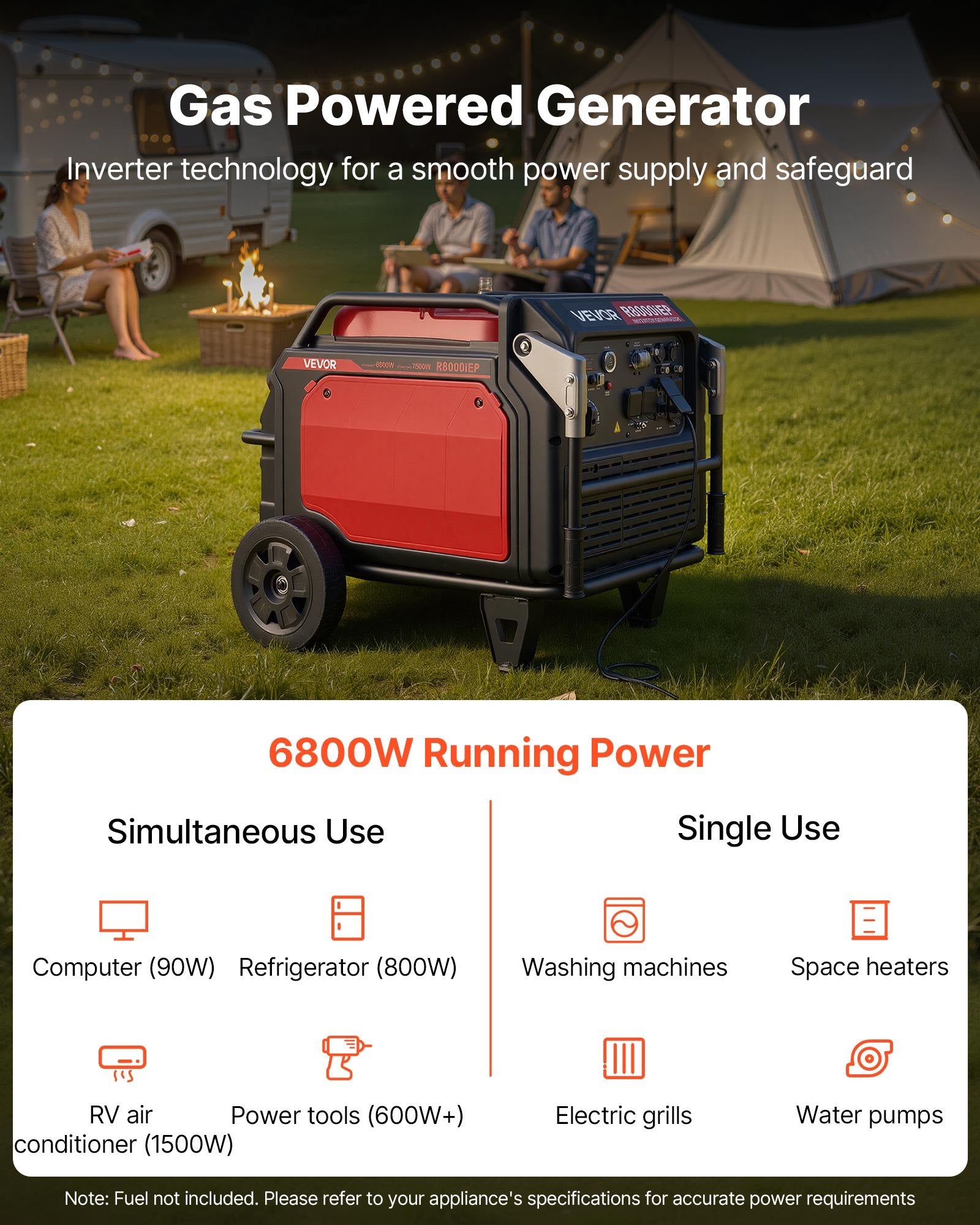 Inverter Generator, 10000W Peak Watt Quiet Inverter Generator, Remote Start Inverters Generators For Home Outdoor, Gas Powered, Stable Power, CO Sensor, RV Ready 1A & 2.1A Outlets, Long Run Time